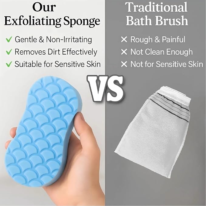 exfoliating Bath Sponge - 3D Super Soft Body Scrub Sponge for Dead Skin Removal, Reusable Skin-Friendly Exfoliator Also a Gentle Bath Sponge for Baby, for Adults, Kids & Pregnant Women (2Blue+2pink)