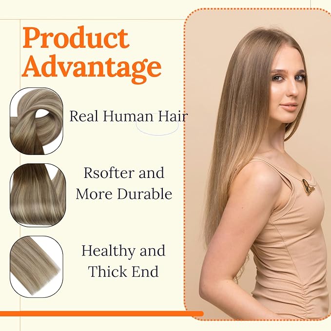 Full Shine Weft Hair Extensions Human Hair Sew In Real Hair For Women 18 Inch Human Hair Bundles Color Dark Brown To Ash Brown Highlight Medium Blonde Extensions 120G Weft Human Hair