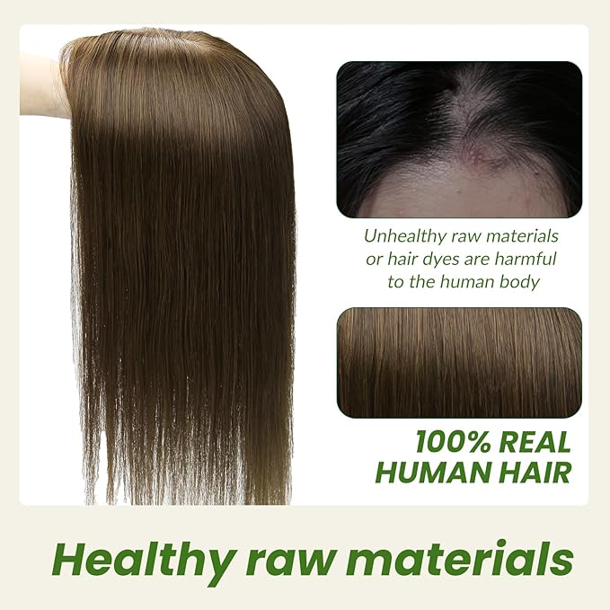 HAIR Real Human Hair Toppers for Women 150 Density 6x7inch 75 grams 16 inch medium dark brown for Women with Thinning Crown