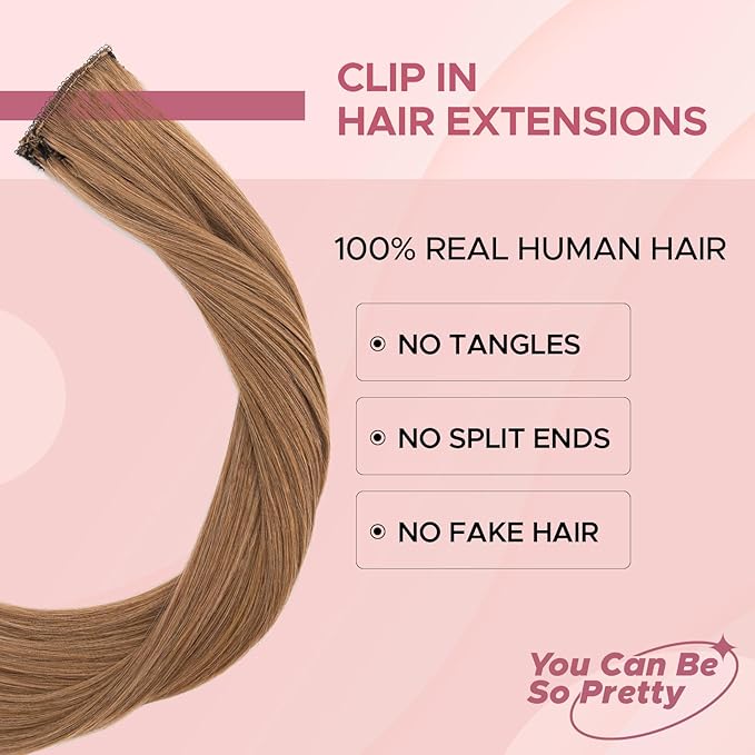 Clip in Hair Extensions Real Human Hair for Women, 10 Inch 31g 6pcs, Light Brown, Straight - Highlight, Add Volume and Length for Daily Wear, Parties, Weddings