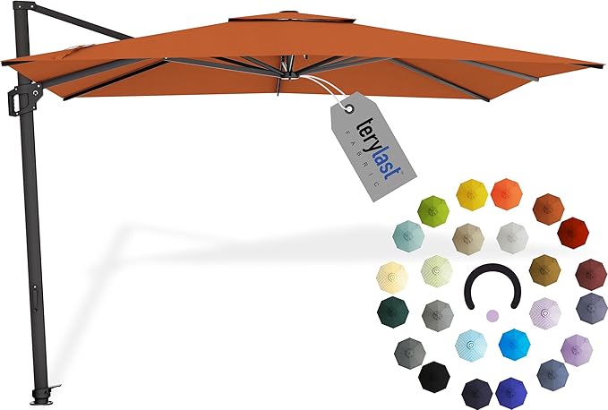 Midtown Umbrellas 9 x 9 Ft Outdoor Cantilever Patio Umbrella w/Terylast Terracotta Fabric - Rotate 360° Offset Patio Umbrella, Deck Patio Umbrella, Backyard Umbrella & Garden Umbrella - Black Frame
