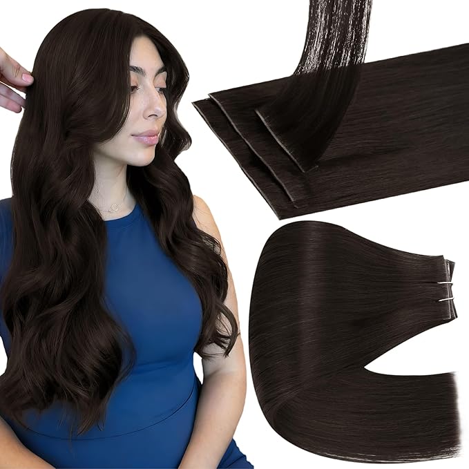 Full Shine Invisi Edge Clip in Hair Extensions Dark Brown Invisi Edge Seamless Hair Extension Clip ins PU Weft Injected Hair for Women 20 Inch 120 G 6 PCS
