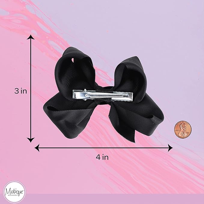 4 Inch Grosgrain Hair Bow for Girls - Black