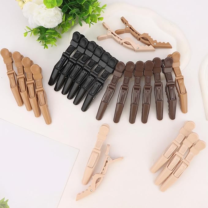 24 Pack Alligator Hair Clips for Styling, Sectioning Crocodile hair Clips Professional Barber Accessories for Salon of Thick Curly Volume Hair (Neutral)