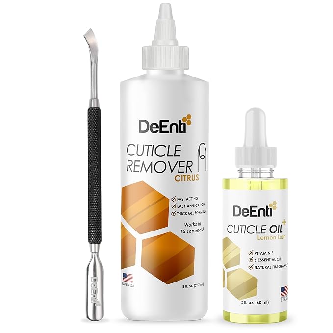 Cuticles Maintenance Pack, Bundle Includes Citrus Scented Cuticle Remover, Cuticle Oil for Nails, and Metal Pusher Tool, Salon Grade Nail Care, Home Manicure and Pedicure Kit