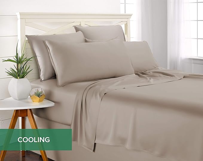 Pure Bamboo Twin Sheets, Genuine 100% Organic Viscose Derived from Bamboo Bed Sheet Set, Luxuriously Soft & Cooling, Double Stitching, 2 Year Quality Promise (Twin, Sand)
