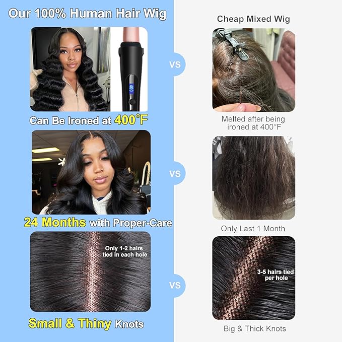 100% Human Hair, 6x4 Wear and Go Wig, [2-year life], 210% Density Body Wave Glueless Closure Wigs Human Hair Pre Plucked Pre Cut Middle Part, 26 Inch