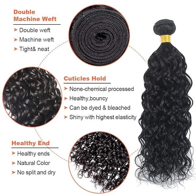 30 32 34 inch #1B Human Hair Bundles Water Wave Bundles Human Hair Wet and Wavy Bundle Double Weft Natural Black Color 300g
