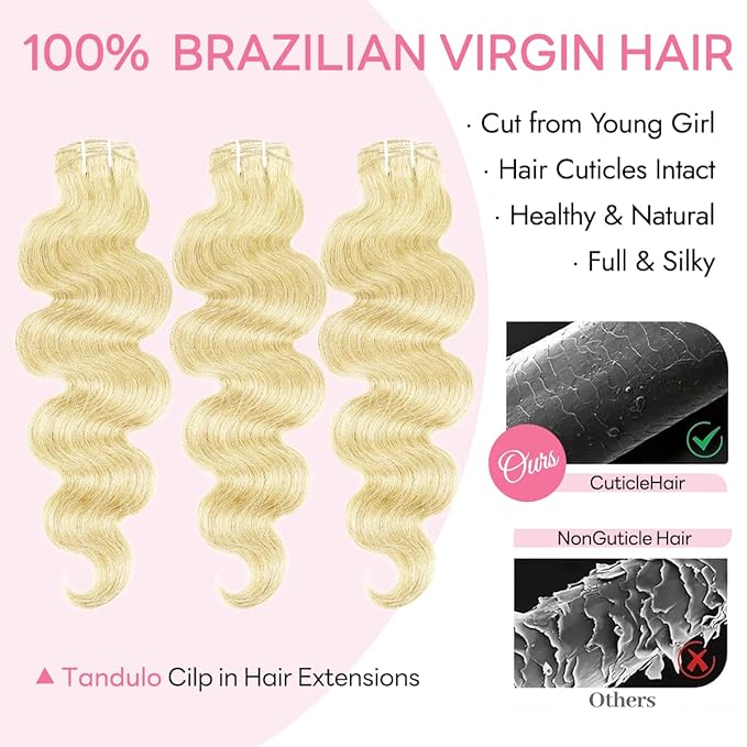 Clip in Hair Extensions Real Human Hair Body Wave 613 Bleach Blonde Clip in 100% Brazilian Remy Human Hair Extensions 8pcs Per Set with 18 Clips Double Weft 18 Inch 100g/3.6oz