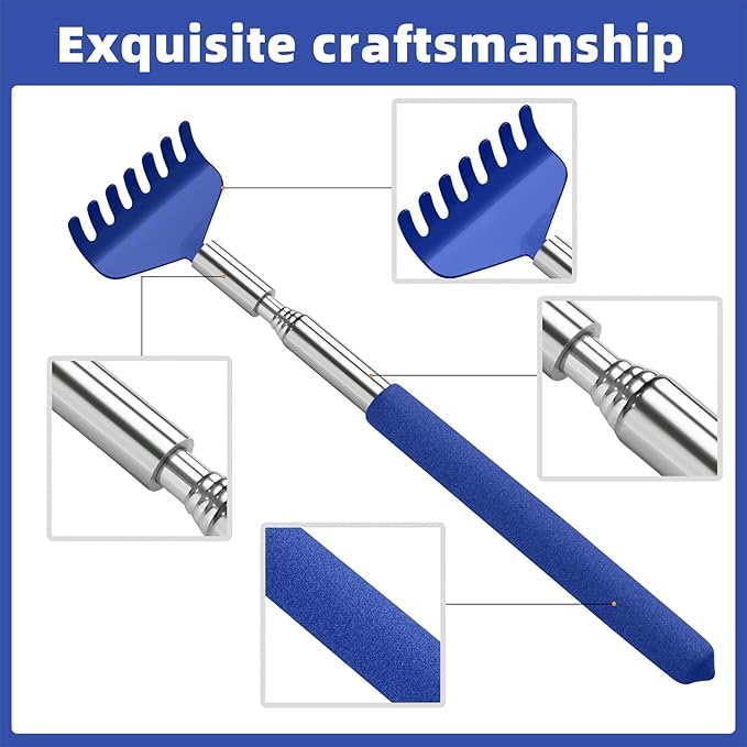 2 Pack Portable Extendable Back Scratcher, Stainless Steel Telescoping Back Scratcher with Beautiful Present Packaging(Blue)