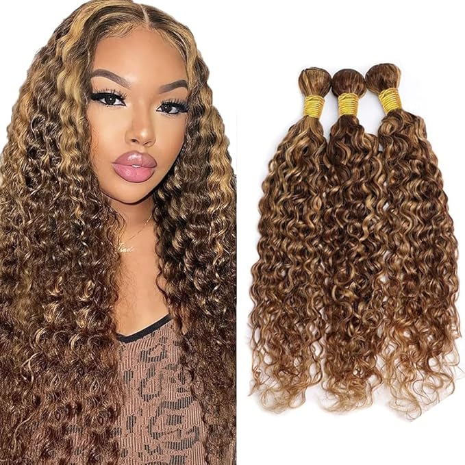 P427 Human Hair Bundles Honey Blonde Water Wave Bundle Brazilian Virgin Hair 3 Bundles 24 26 28 Inch Color 27 Bundle Hair Extensions