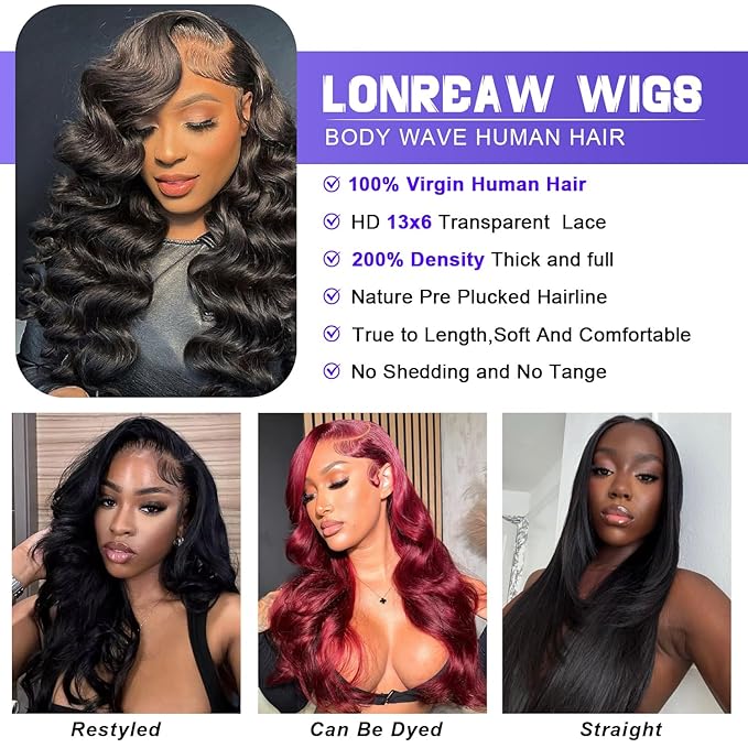 28 Inch 13x6 Lace Front Wigs Human Hair Pre Plucked 200% Density Body Wave HD Transparent Lace Frontal Wig For Women 100% Real Human Hair