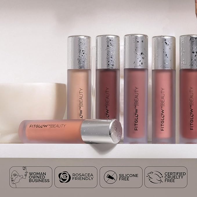 FITGLOW Beauty Lip Colour Serum | Hydrating Lip Gloss | Plumping Anti-Aging Lip Treatment | Natural Shine with Pomegranate Sterols & Collagen | Buildable Color for Dry Chapped Lips | Beach Glow - 10g