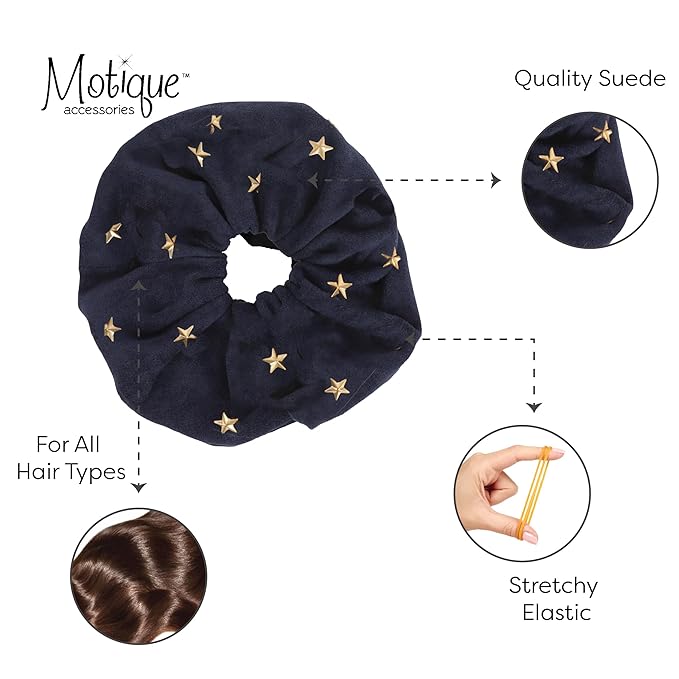 Large Suede Scrunchie with Hearts and Stars (Navy Stars)