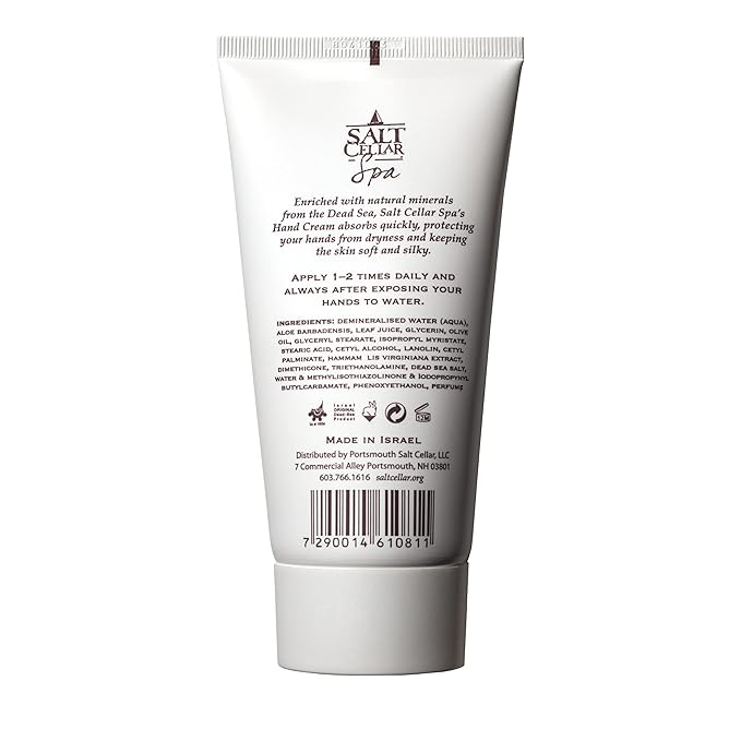 Salt Cellar Spa Dead Sea Mineral Hand Cream, Moisturizer Lotion for Dry, Cracked Skin Enriched with Glycerin, Olive Oil, Paraben Free, Fast Absorbing, 5.1 FL oz (150 ml)