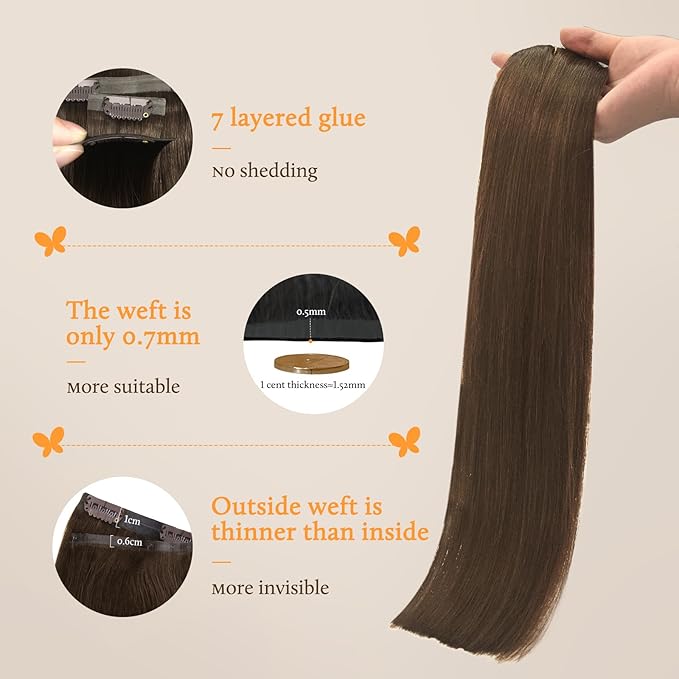 DOORES Clip in Hair Extensions, Chocolate Brown 130g 7pcs 16 Inch, Invisible Edge Thick Hair Extensions for Women