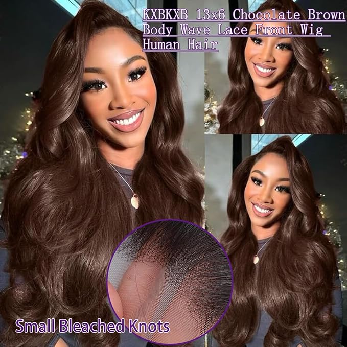 Chocolate Brown Lace Front Wig Human Hair 220 Density 13x6 Hd Body Wave Lace Front Wigs Human Hair Pre Plucked Colored Frontal Wigs Human Hair Brown Wigs Human Hair Wigs for Women 26 Inch