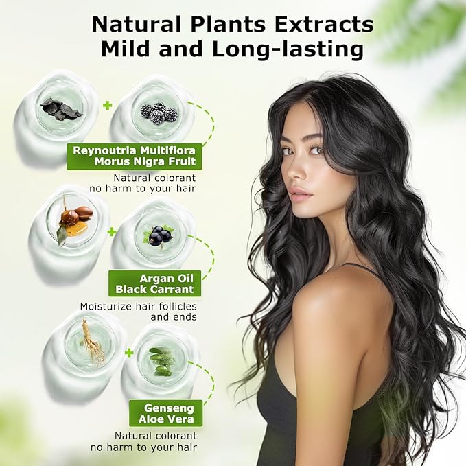 Limer Hair Dye Shampoo Natural Black Pack of 10, Root Touch-up Gray Coverage Hair Color, 6-in-1 Herbal Ingredients, Semi-Permanent Ammonia-Free for Men Women, 1oz/Pack