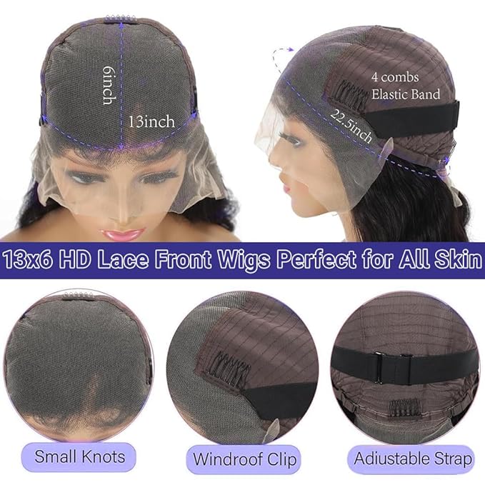 Oxcart Deep Wave Lace Front Wigs Human Hair 24 Inch 200 Density 13x6 HD Lace Frontal Wigs Pre Plucked Glueless Brazilian Virgin Human Wig with Baby Hair Deep Wave Wigs for Women Natural Black