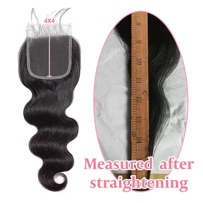 4x4 Lace Closure Human Hair Body Wave Transparent Lace Closure Free Part 100% Unprocessed Brazilian Human Hair Closure 150% Density Pre Plucked With Baby Hair Natural Black Color 18 Inch