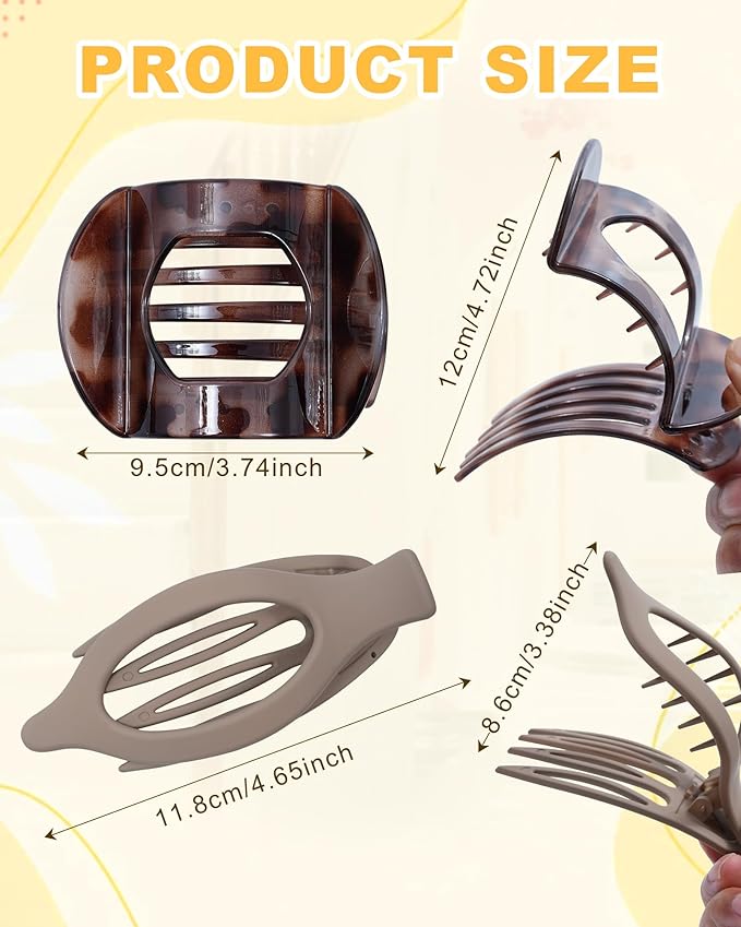 6 PCS French Flat Hair Clips for Women 2 Styles Large Matte Flat Claw Clips Strong Hold No-Slip French Hair Barrettes for Thick Thin Hair(Leopard + Brown)