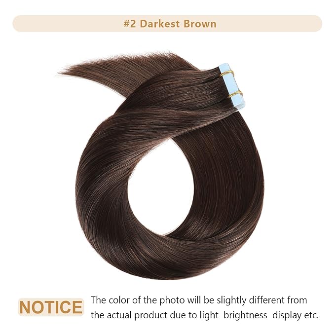 YILITE Dark Brown Tape In Hair Extensions Human Hair 26 inches 20pcs 60g Silky Straight Remy Human Hair Tape Ins Extensions for Women