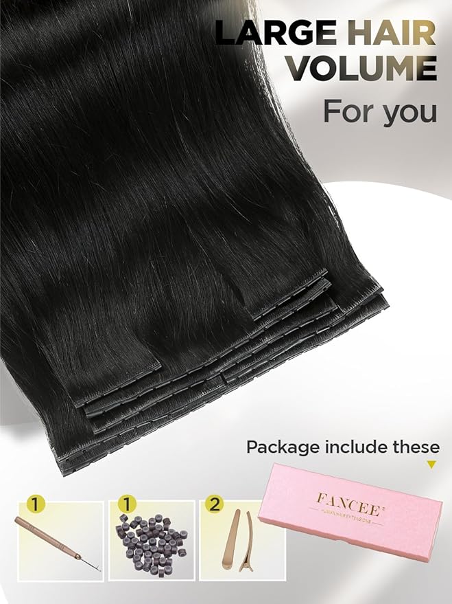 Twin Tab Butterfly Genius Weft Human Hair Extensions Latest Double Invisible Real 100% Remy Human Hair Weft with Micro Bead Simulated Scalp Hair Extensions100g 7ps 18 Inch Black