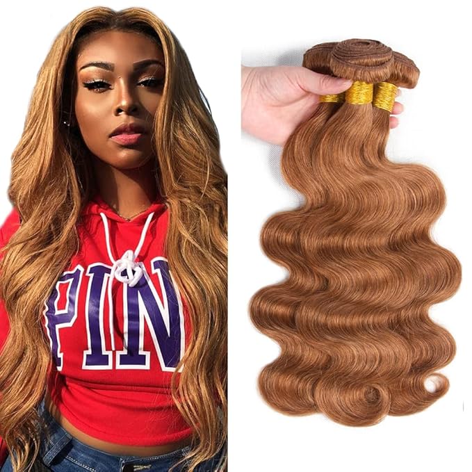 Color 30 Bundles Human Hair Brown Body Wave Bundles 18 20 22 Inch Brazilian Virgin Remy Hair 3 Bundles Light Brown Human Hair Bundles 50g Gram Per Bundle