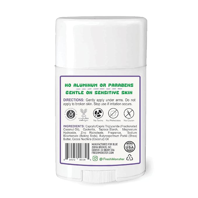 Fresh Monster Natural Deodorant for Kids & Teens I Mom's Choice Gold Award Winner | Aluminum-Free, Paraben-Free, Hypoallergenic I 24-Hour Protection I Gummy Burst Scent I 1.76 oz (3)