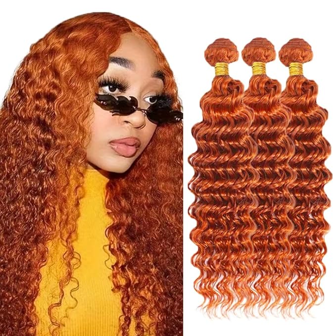 28 30 32 inch Ginger Bundles Human Hair 350 Deep Wave Bundles 350 Ginger Human Hair Bundle Double Weft 300g