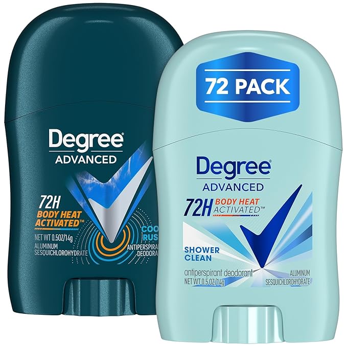 Degree Travel Deodorant Variety 72-Pack (36 Cool Rush + 36 Shower Clean) – 72H Body Heat Activated Mini Antiperspirant, 0.5 Oz Ea