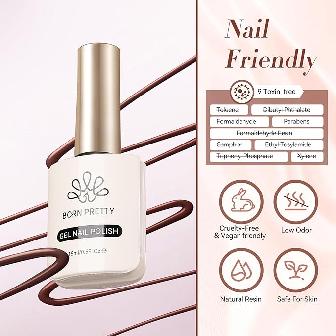Born Pretty Brown Chocolate Gel Nail Polish Fall Winter Mocha Caramel Color Gel Polish Soak Off Gel Polish Nail Art Design Manicure Salon DIY Home 15ML
