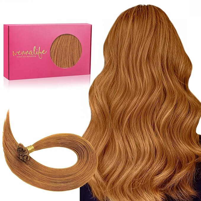 WENNALIFE U Tip Human Hair Extensions, 50g 50s 24 Inch Auburn Ginger Remy Invisible Straight Keratin K Tip Real Human Hair