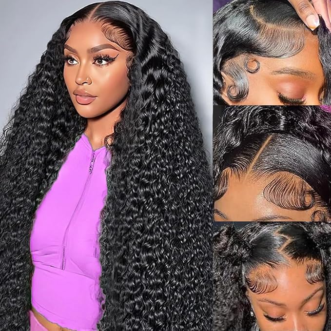 30 Inch Deep Wave Lace Front Wigs Human Hair 200 Density 13x6 HD Lace Frontal Wigs Human Hair Pre Plucked Deep Curly Glueless Wigs Human Hair Curly Wigs for Women Natural Color