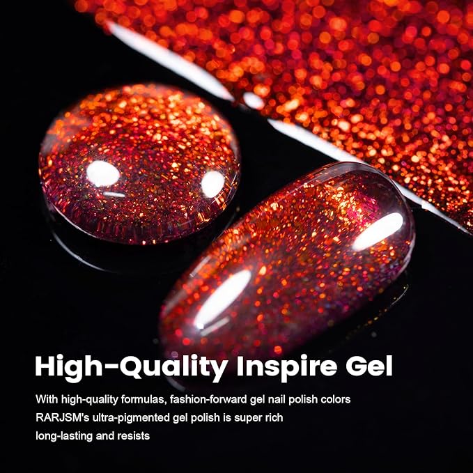 RARJSM Red Chameleon Gel Nail Polish Multichrome Big Flakes Color Changing Glitter Chrome GelPolish Curing Requires Sparkle Shimmer Nail Gel Varnish Soak Off DIY at Home Salon 15ml