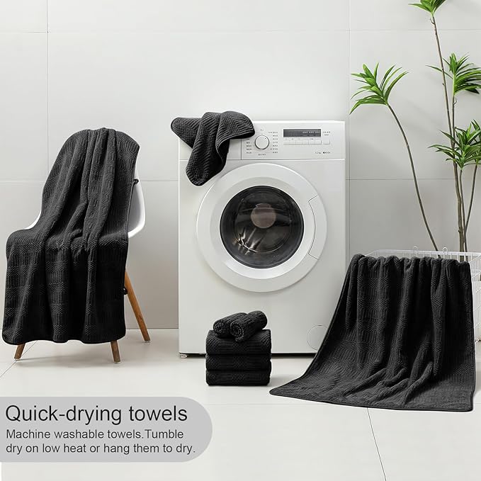 Ycosy 4 Pack Extra Large Microfiber Bath Towels Set,35x70 inches,600GSM,Less Lint Highly Absorbent Super Soft & Quick Dry,Oversized Bath Towels,Perfect for Bathroom Gym Pool,Black