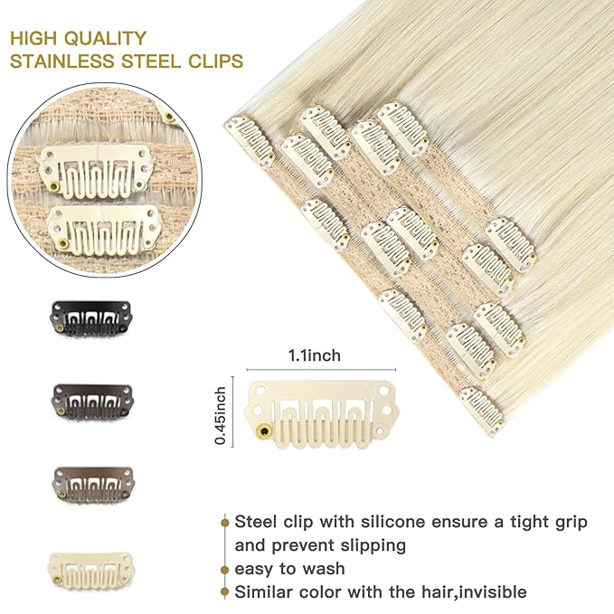 blonde clip in extensions human hair 12 Inch 80g 5pcs Platinum Blonde Remy Clip in Hair Extensions Double Weft Clip in Hair Extensions Real Human Hair
