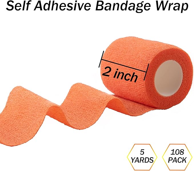 BQTQ 108 Rolls Self Adhesive Bandage 2 Inch Colored Self Stick Athletic Wrap Tape Self Adherent Stretch Bandages for Wrist Ankle Swelling Sprains (Rich Color)