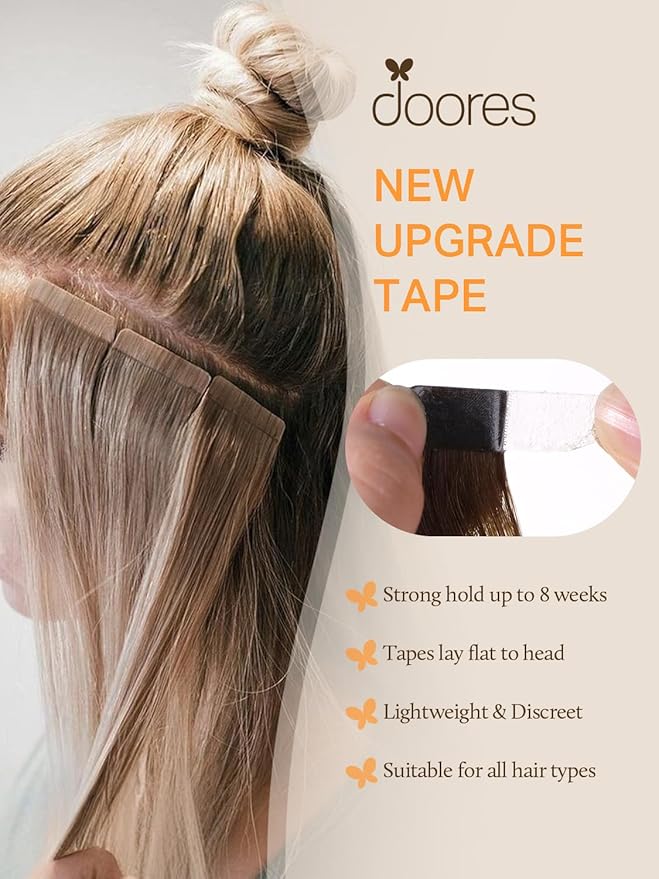 DOORES Hair Extensions Tape in, Balayage Ash Blonde to Golden Blonde and Platinum Blonde 60g 20pcs 26 Inch, Tape in Human Hair Extensions Real Hair Extensions Straight Hair