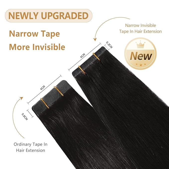 YILITE Tape In Hair Extensions Human Hair 16 Inch 20pcs Invisible Tape In Human Hair Extensions Off Black 40g Silky Straight Human Hair Seamless Remy Hair Tape Ins