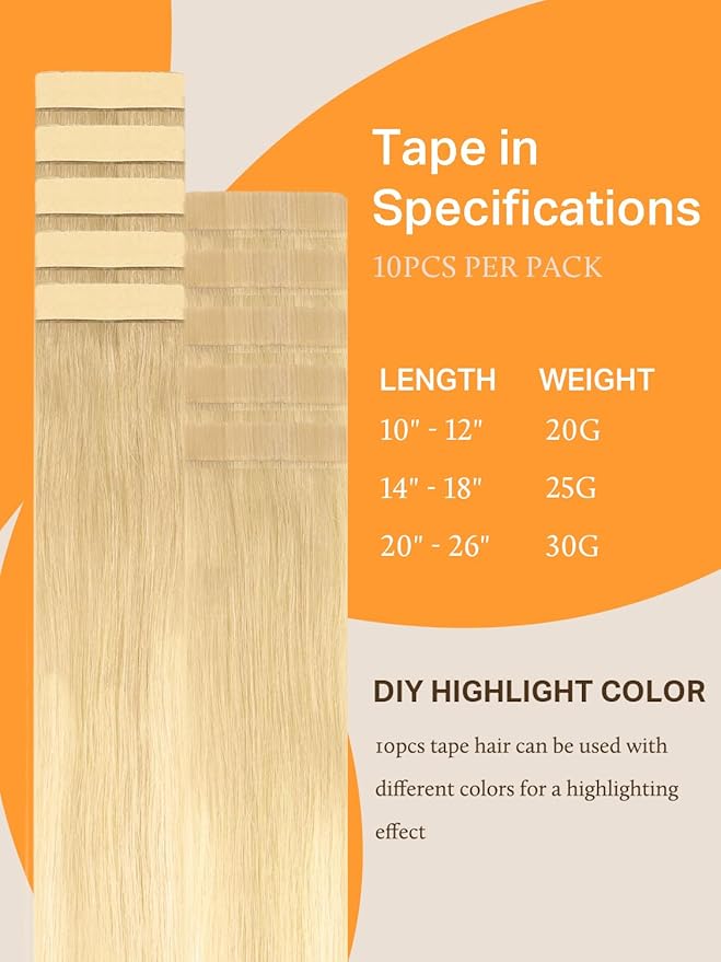 DOORES Mixed Platinum Blonde 10pcs 30g 20 Inch Human Hair Extensions - Natural, Invisible Tape In