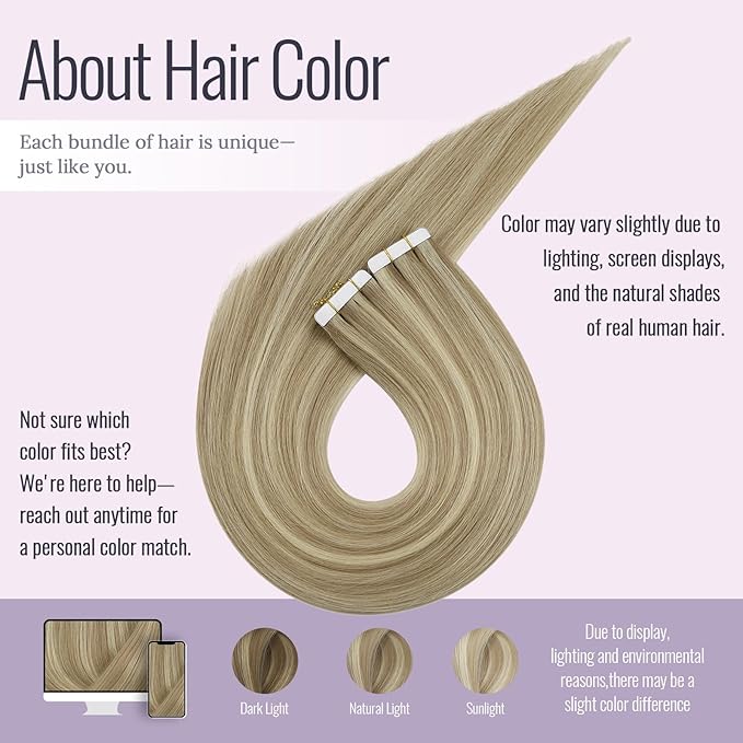 Fshine Blonde Tape in Extensions Real Human Hair Dark Ash Highlighted Golden Remy Silky Straight 12 Inch 20pcs 30g Seamless Natural Look for Women