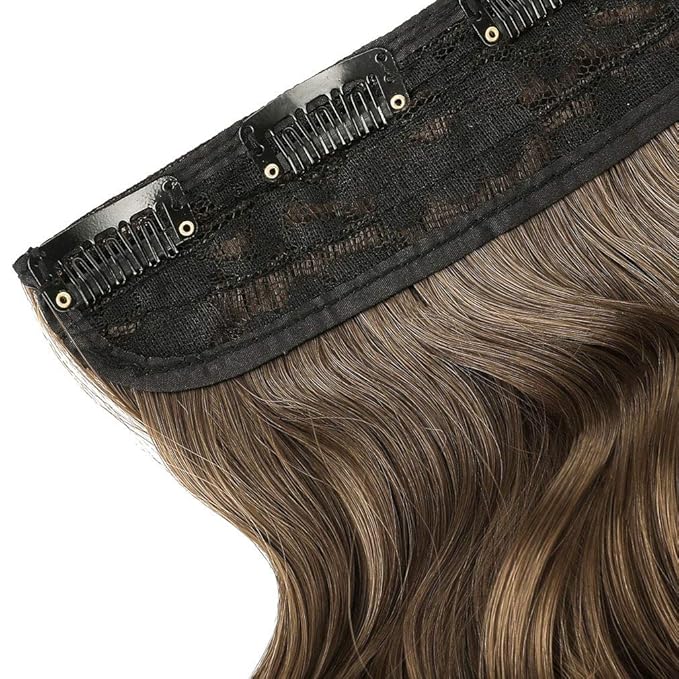REECHO 20" 1-pack 3/4 Full Head Curly Wave Clips in on Synthetic Hair Extensions HE008 Hair pieces for Women 5 Clips 4.5 Oz Per Piece - Ash Light Brown