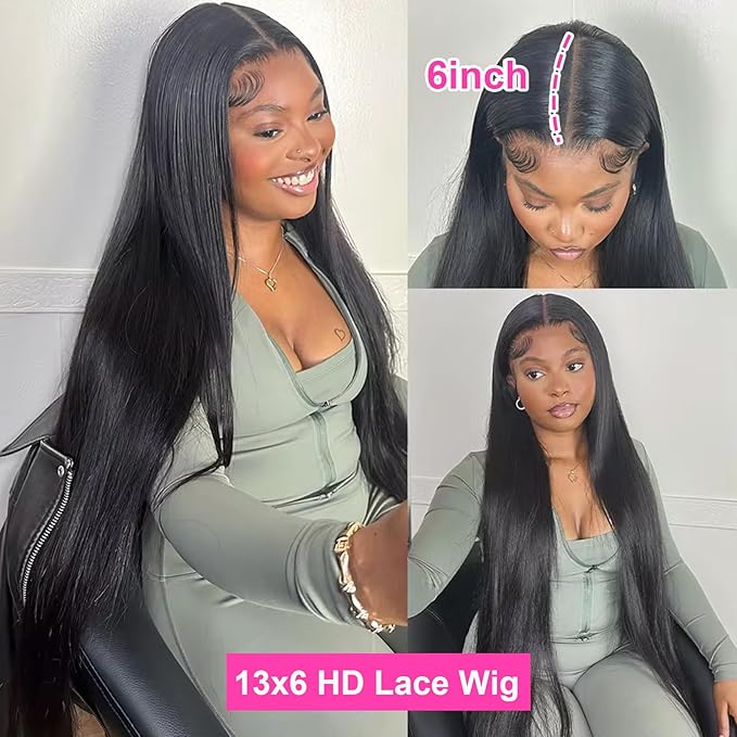 Tuneful 13x6 HD Straight Lace Front Wigs Human Hair Pre Plucked 26 Inch 100% Human Hair lace Front Wigs for Black Women 13x6 Lace Frontal Wig with Baby Hair