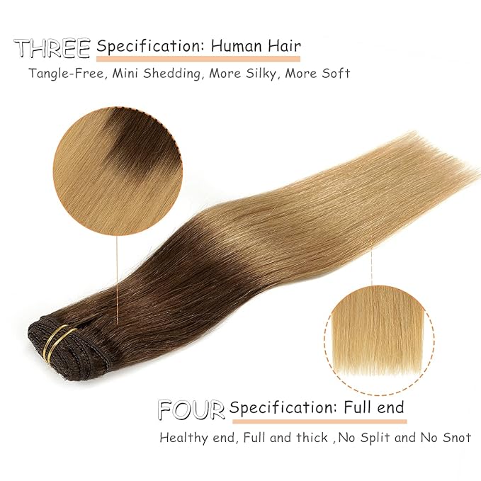 Caliee Human Hair Clip in Extensions Ombre T3-12 Darker Brown Fading to Light Golden Brown Hair Extensions Clip in Human Hair 14 Inch 7 PCS 120 G Natural Straight Invisible Lace Weft Soft