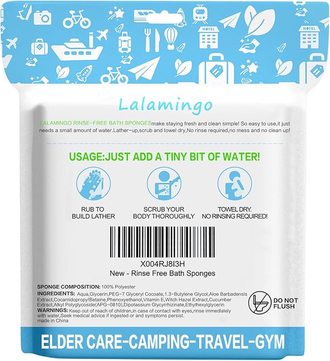 100 PCS Disposable Rinse Free Bath Sponges, No Rinse Bathing Wipes for Adults, Soap Infused Dry Shower Wipes for Elderly, Bedridden, Camping, Post Surgery(25 Count 4 Pack)