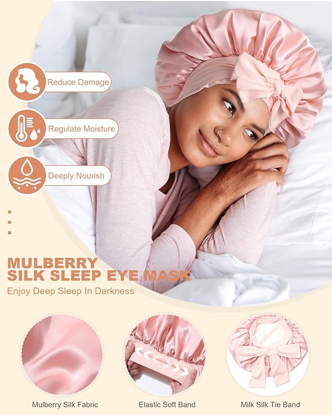 Mulberry Silk Bonnet Sleeping Women Curly Hair Bonnets Tie Band Double Layer Reversible Sleep Bonnet Silk Hair Wrap Sleep Cap