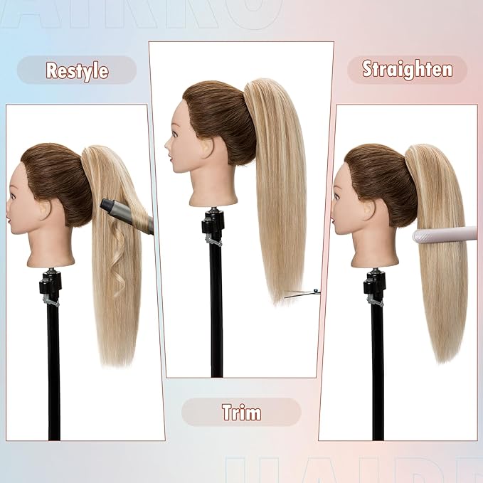 Hairro Claw Clip In Ponytail Extensions 100% Real Human Hair Long Straight Jaw/Claw Clips Pony Tail Hairpieces For Women 22 Inch 120g #01 Dark Black