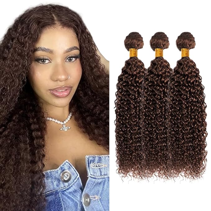 #4 Human Hair Bundles Brown Kinky Curly Bundle 20 22 24 inch Dark Brown Curly Bundles Human Hair Extensions