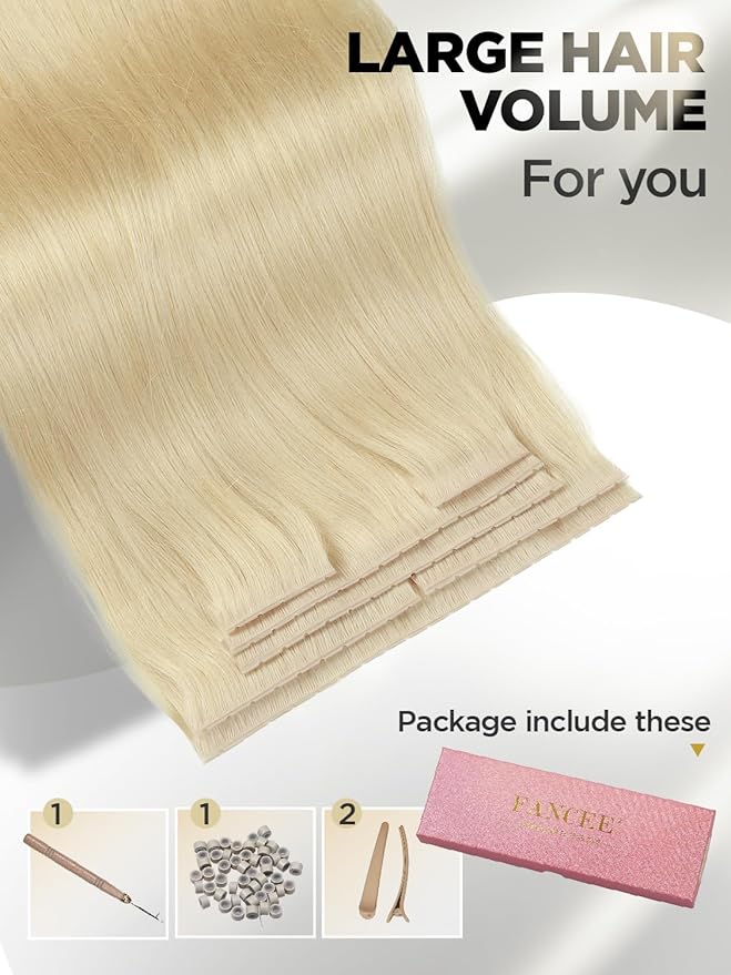 Twin Tab Butterfly Genius Weft Human Hair Extensions Latest Double Invisible Real 100% Remy Human Hair Weft with Micro Bead Simulated Scalp Hair Extensions 100g 7ps 18 Inch White Blonde